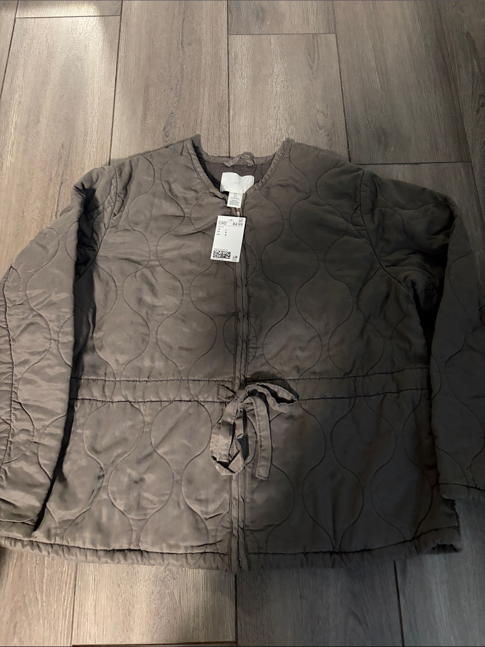 H&M Quilted Tie-Waist Puffer Jacket - Charcoal